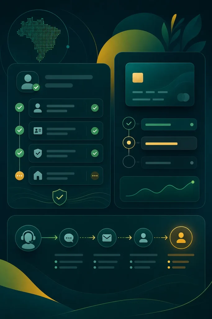 Linha do tempo de saque com solicitação, análise, verificação e status.
